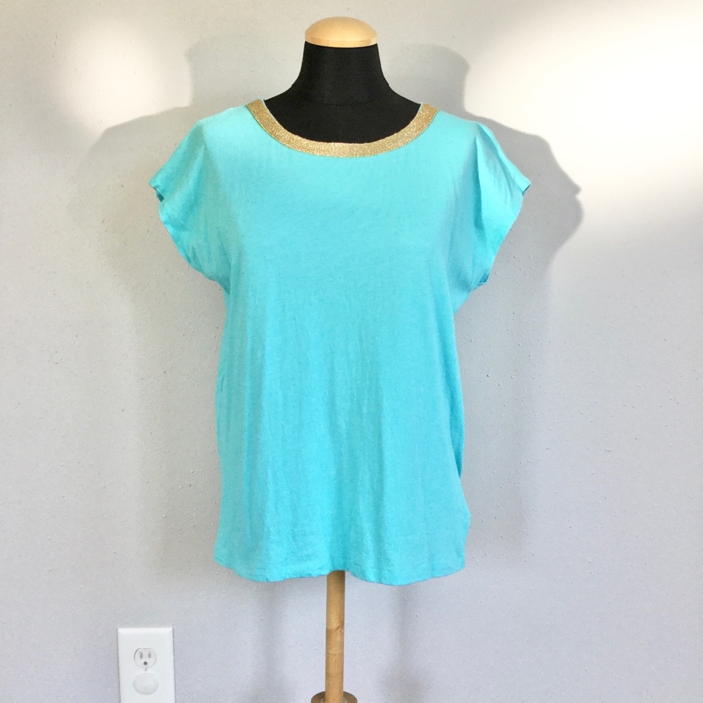 Michael Kors Aqua Top With Gold Accents